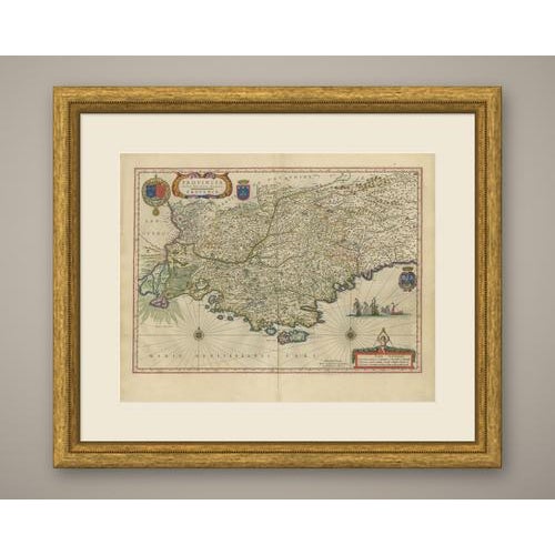 The province of Provence, titled on the plate Provincia, autore Petro Joanne Bompario, with the Mediterranean along the...