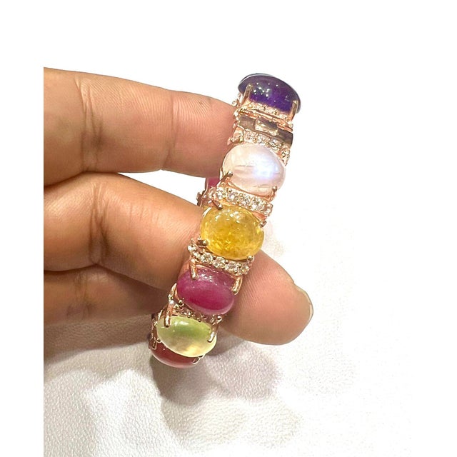 Bochic "Capri" Natural Ruby, Sapphire & Peridot Bracelet Set 18K Gold & Silver For Sale - Image 12 of 18