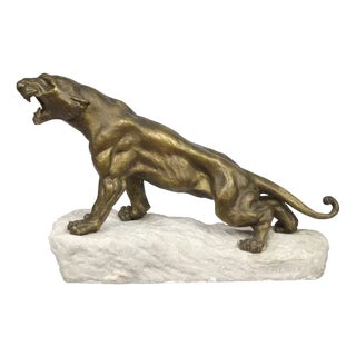 Bronze Figure of Lion on a Marble Base For Sale