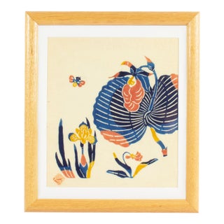 Japanese Stencil Dyed Print by Kichiemon Okamura For Sale