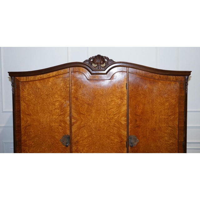Burr Walnut Triple Wardrobe with Queen Anne Legs For Sale - Image 4 of 18