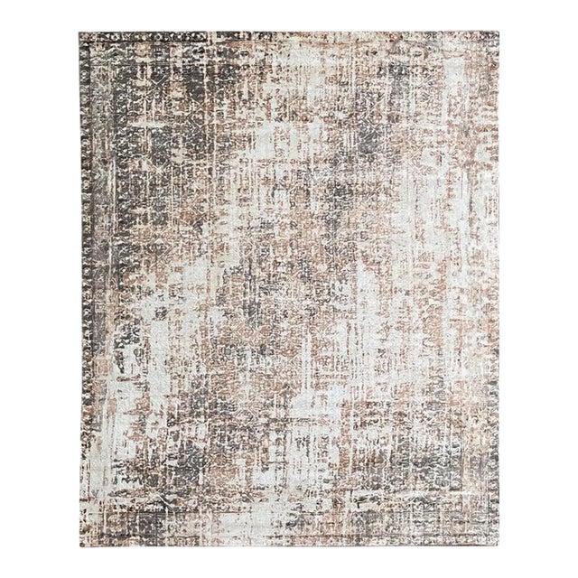 7x9 Gray Hand-Knotted Wool Faded Distressed Texture Abstract Modern Carpet Rug For Sale