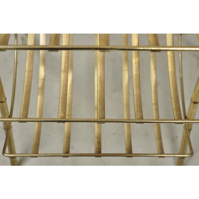 Metal Vintage Hollywood Regency Gold Metal Faux Bamboo 3 Tier Magazine Rack Stand For Sale - Image 7 of 10