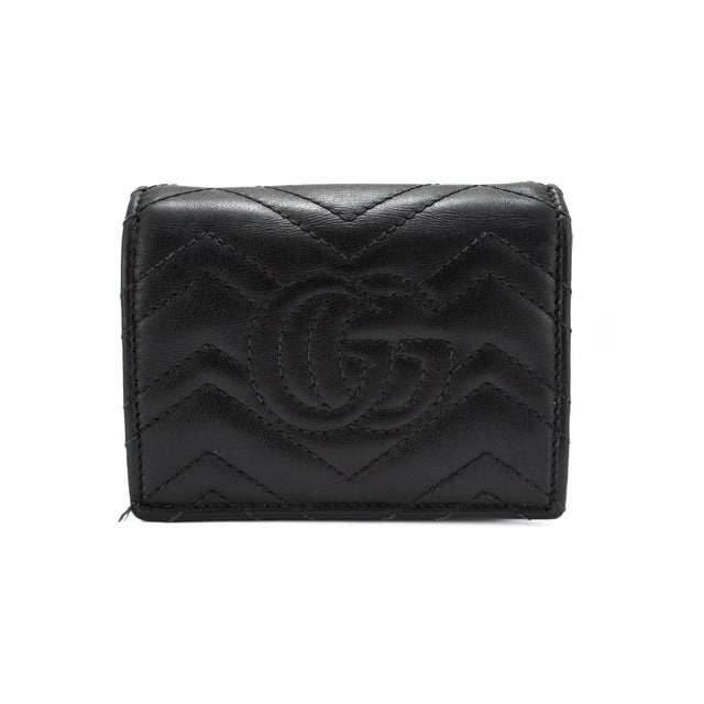 Gucci Gucci Gg Marmont Chevron Black Matelasse Leather Card Case Wallet For Sale - Image 4 of 10