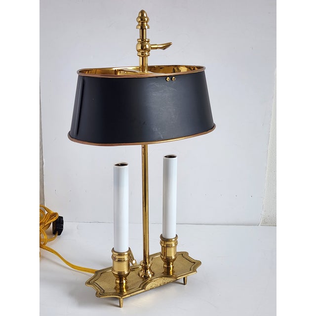 Vintage French Bouillote Brass & Tole Table Lamp For Sale - Image 4 of 16