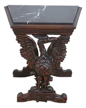 American Black Forrest Carved Walnut Winged Bird Side Table