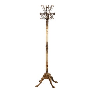 Early 20th Century French Onyx and Patinated Brass Standing Hall Tree For Sale