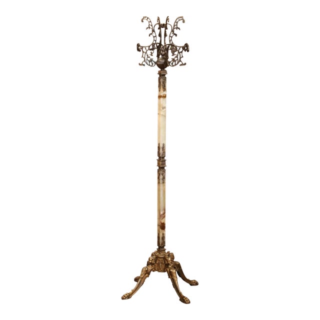 Early 20th Century French Onyx and Patinated Brass Standing Hall Tree For Sale