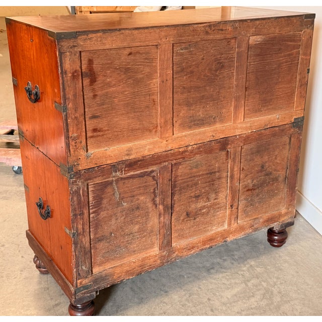 Antique 19th Century Anglo-Indian Two-Part Campaign Chest of Drawers W/ Brass Hardware For Sale - Image 17 of 18