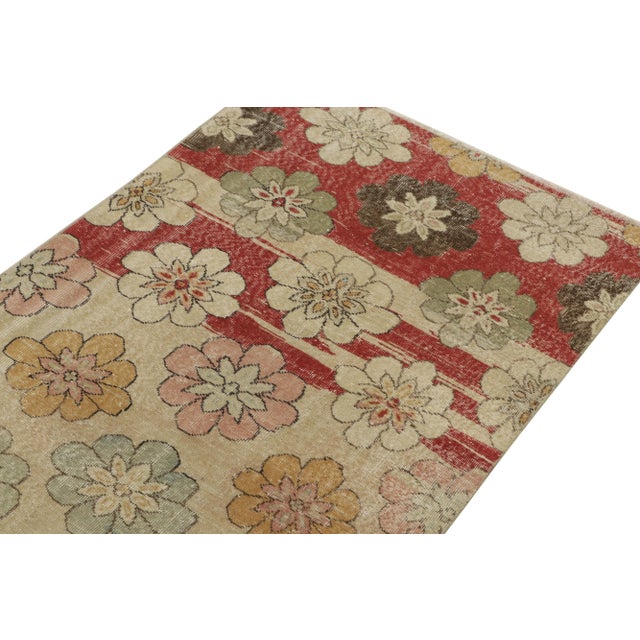 Rug & Kilim 1960s Vintage Zeki Müren Rug in Beige, Pink, Red, White Floral Medallions For Sale - Image 4 of 5