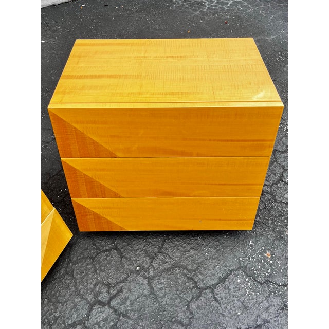 Italian Mid Century Modern Pair of Nightstands With Oblique Tapered Façade | Giorgio Collection Italy For Sale - Image 4 of 12