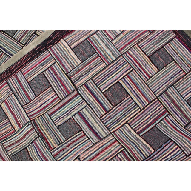Textile Checkerboard Antique American Hooked Rug With Geometric Designs For Sale - Image 7 of 9