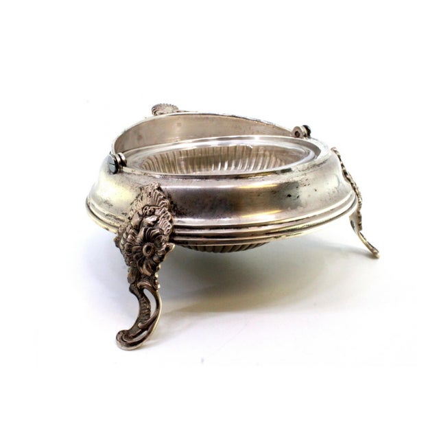 Silver Butter Dish with Glass Core, Fluted Lid, Shell Application and Feet For Sale - Image 5 of 10