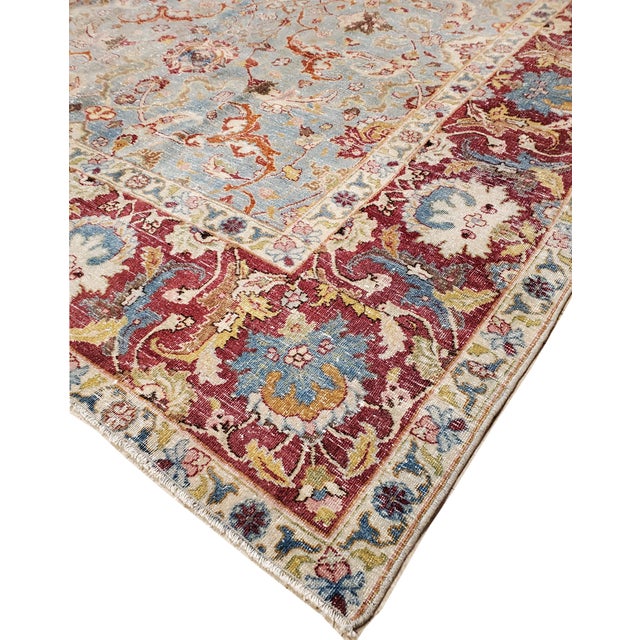 Brown Antique Tabriz Rug, Handmade Oriental Rug in Terracotta, Light Blue, Gold, Green For Sale - Image 8 of 17