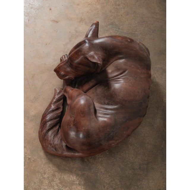 Hand-Carved Wooden Sleeping Dog Sculpture in Curled Resting Form For Sale - Image 4 of 5
