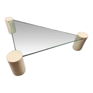 1980s Modern Cylinder & Glass Triangular Coffee Table in the Manner of Karl Springer