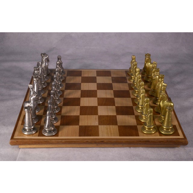 Beech Chess Board with Cast Bronze Playing Pieces, 1990s, Set of 33 For Sale - Image 12 of 12