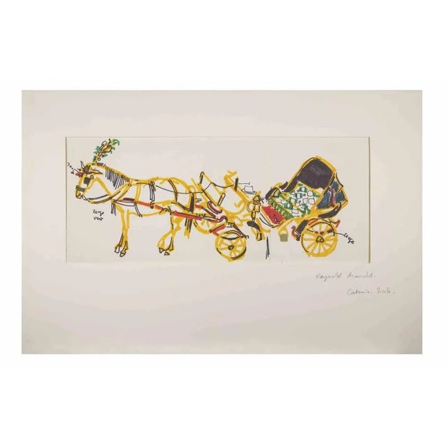 Modern Reynold Arnould, Sicilian Cart, Drawing, 1970 For Sale - Image 3 of 3