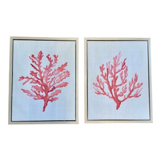 Framed Red Coral Painting , Pair For Sale