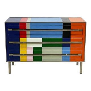 Commode with Three Drawers in Multicolor Murano Glass, 1980s For Sale