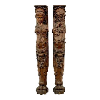 Pair of Carved Wooden Architectural Fragments For Sale