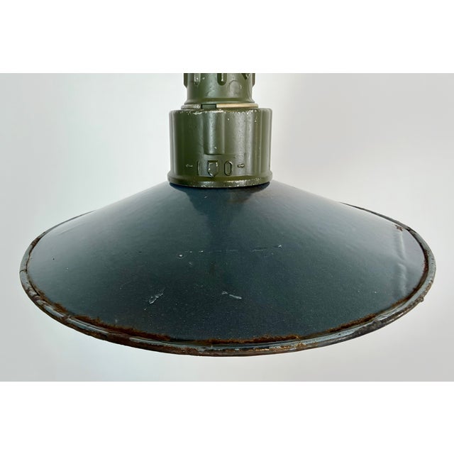 Industrial Blue Enamel Military Pendant Lamp with Cast Aluminium Top, 1960s For Sale - Image 4 of 18