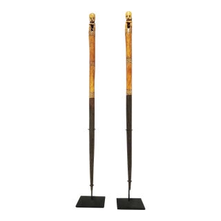 Hand-Carved Wooden Batons, Suar Wood, Borneo, Late 20th Century For Sale