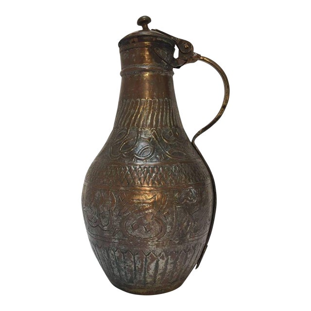 Antique Middle Eastern Tinned Copper Ewer 19th C. For Sale