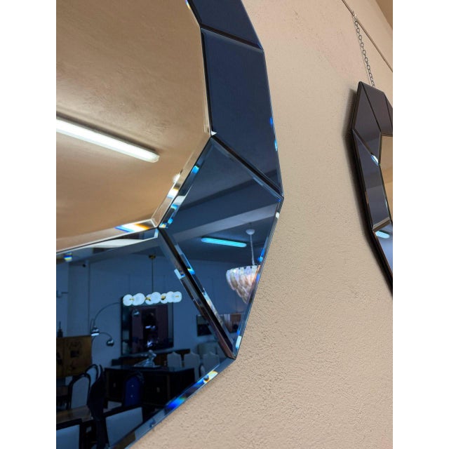 Italian Blue Mirrored Glass Decagonal Mirrors, 2000s, Set of 2 For Sale - Image 6 of 11