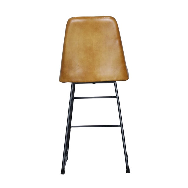 Open -base frame is constructed of black iron paired with cognac-colored, vintage leather upholstery. The Verona Bar Stool...