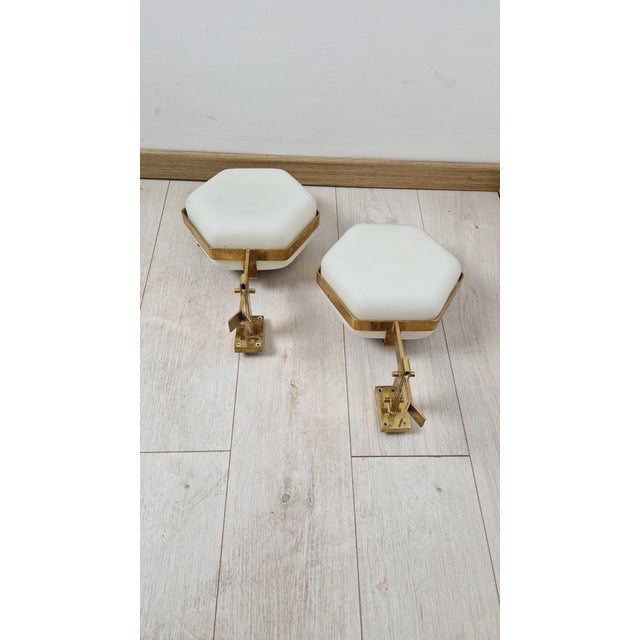 Vintage Wall Lights in Brass and Hexagonal Glass, Set of 2 For Sale - Image 9 of 13