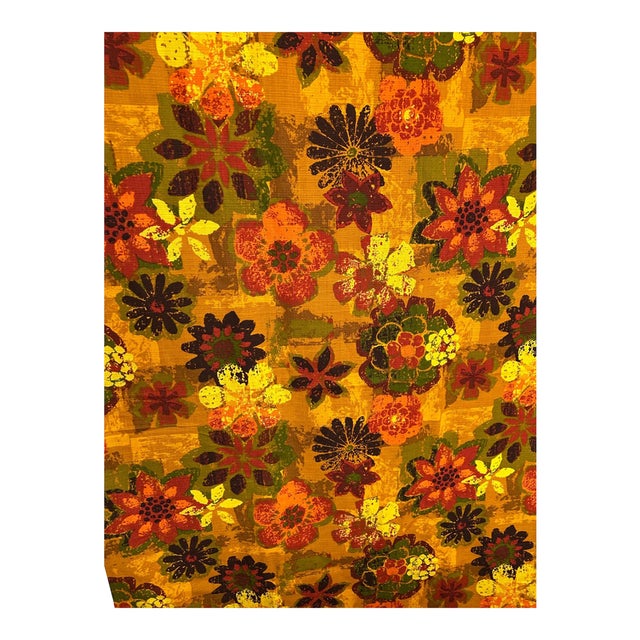 VTG 8 Yards Continuous Deadstock 5th Avenue Design Inc. Flower Power Hawaiian Floral Barkcloth Fabric For Sale