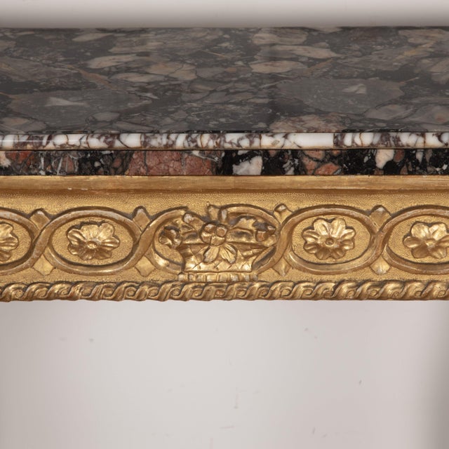 A very smart late 18th century giltwood console/pier table, with its original rare breccia marble top with pinched moulded...