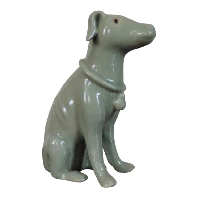 19th Century Chinese Export Celadon Porcelain Model of a Hound Dog For Sale