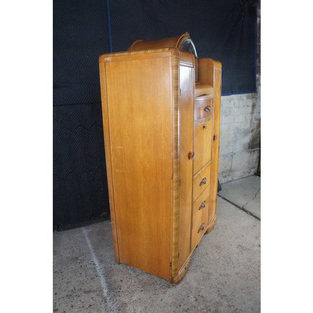 Vintage Art Deco Waterfall Walnut Chifferobe Secretary Desk Dresser Armoire For Sale - Image 14 of 18