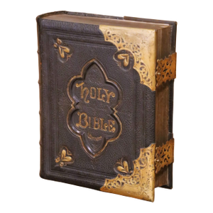 19th Century English Leather Bound Holy Bible With Brass Mounts and Clasps