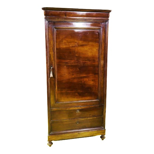 Antique Walnut One-Door Wardrobe with Drawers For Sale