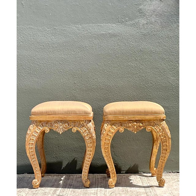 Vintage Casa D’Arte Paoletti Carved Wood Low Stools For Sale - Image 9 of 12