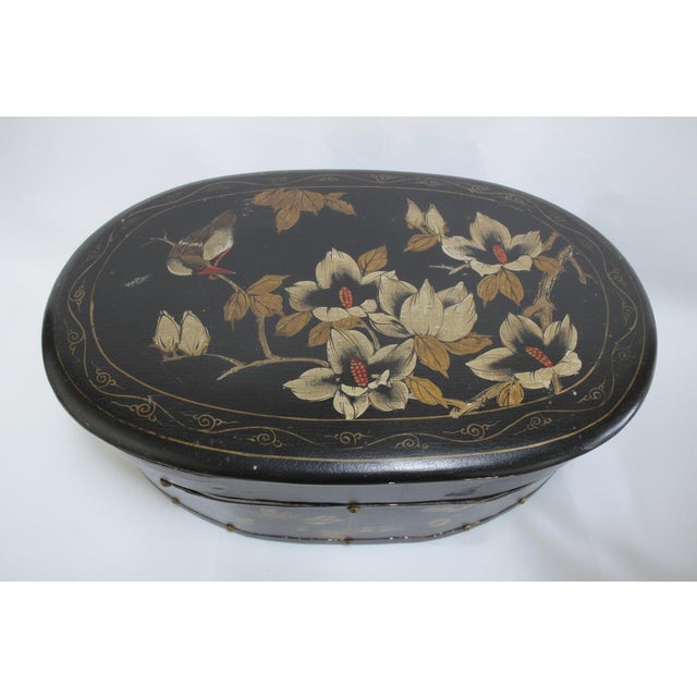 Antique Chinoiserie Chinese Hand Painted Lacquer Wood Rice Bin Box With Lid For Sale In Portland, OR - Image 6 of 14