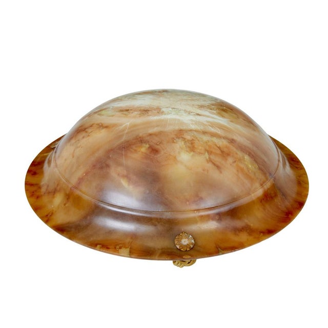 Art deco alabaster hanging pendant light circa 1930. Good quality alabaster dish light of smaller proportions. Carved...