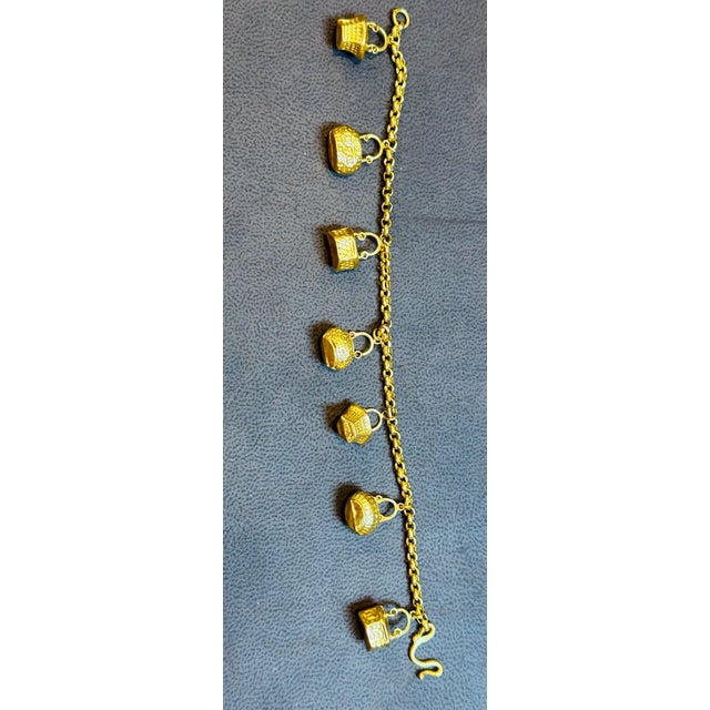 Gold 24 Karat Yellow Pure Gold 15.5 Gm Charm Bracelet with 7 Basket Charms For Sale - Image 8 of 18