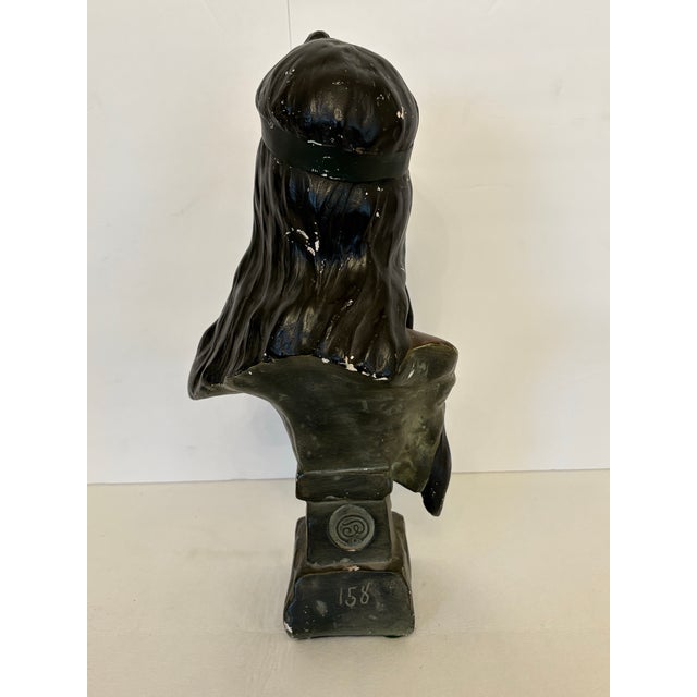 This is a stunning authentic French Art Nouveau polychrome chalkware bust titled "Diane" (Diane the Huntress) by renowned...