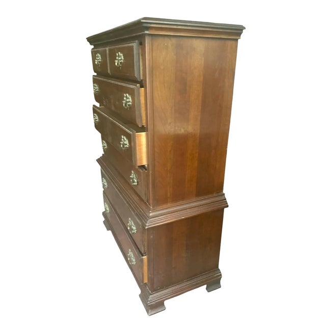 Traditional Kincaid Georgian Solid Cherry Wood Tall Chest of Drawers Craftsman Made in North Carolina in 1986 - 40 X 18.5 X 54 H For Sale - Image 3 of 3