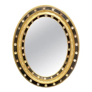 Irish Ebony and Gilt Oval Wall Mirror With Glass Studs (H 18 1/2 X W 14 1/2) For Sale
