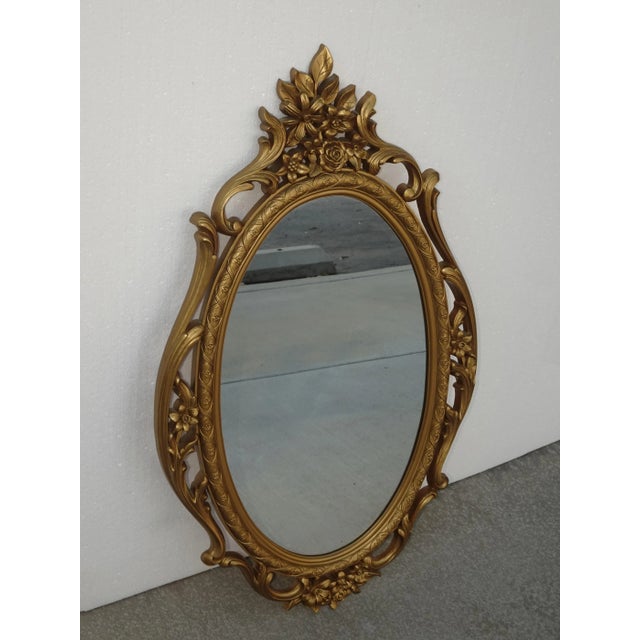 Syroco Vintage Syroco French Provincial Ornate Gold Oval Mirror ~ Hollywood Regency For Sale - Image 4 of 12