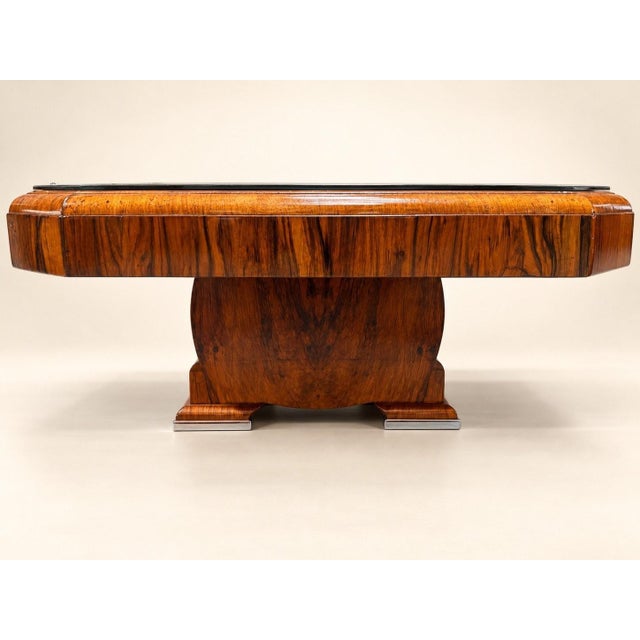 Art Deco Extendable Table Walnut Burl Veneer and Chrome-Plated Metal, 1930s For Sale - Image 4 of 8