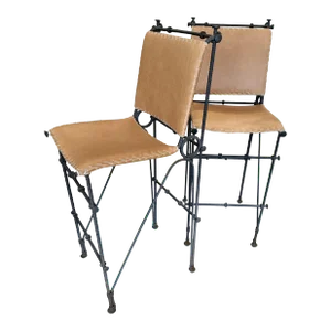 Ilana Goor Iron Leather Stool - A Pair