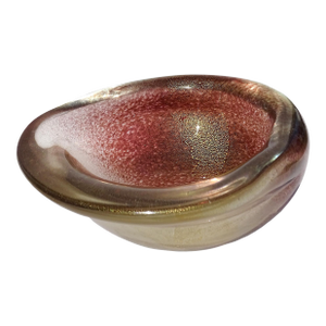 Seguso Murano Vintage Dark Amethyst Cinnamon Gold Flecks Italian Art Glass Conch Seashell Bowl