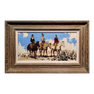 Burt Procter - Navajo Indians on Horse Meeting at the Mesa -Oil Painting
