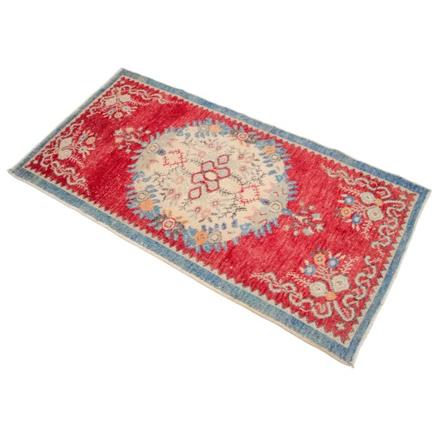 1970s Distressed Area Rug Hand Knotted Colorful Oushak Medallion Rug - 2'5'' X 4'9'' For Sale - Image 5 of 12